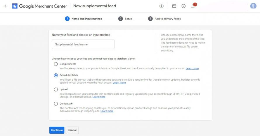 google merchant center create supplemental feed