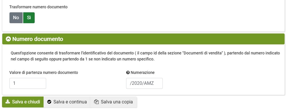 trasformazione documenti numero