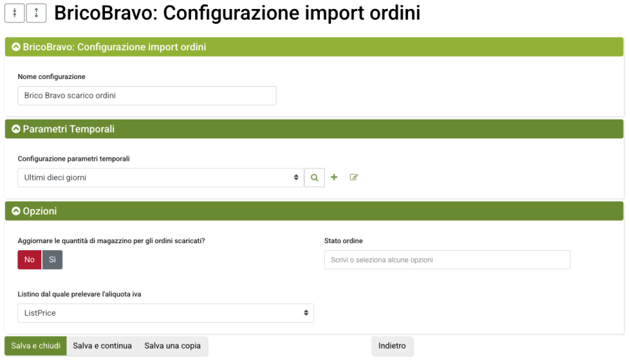thumb configurazione import ordini