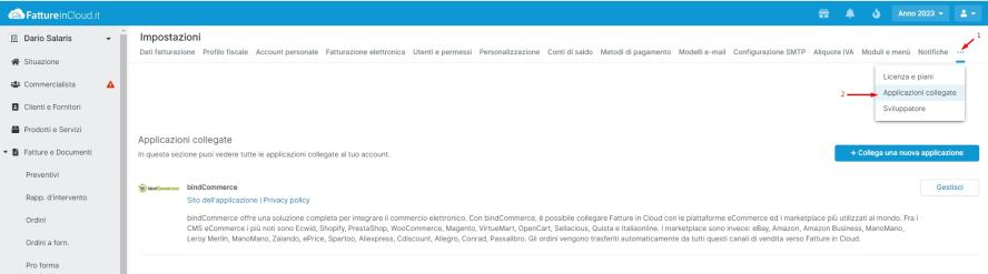 fatture in cloud impostazioni api