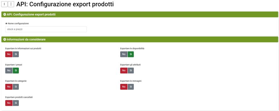 api config export prodotti