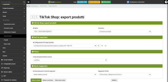 tiktok export products configuration