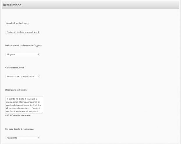Condizioni di garanzia e restituzione ebay