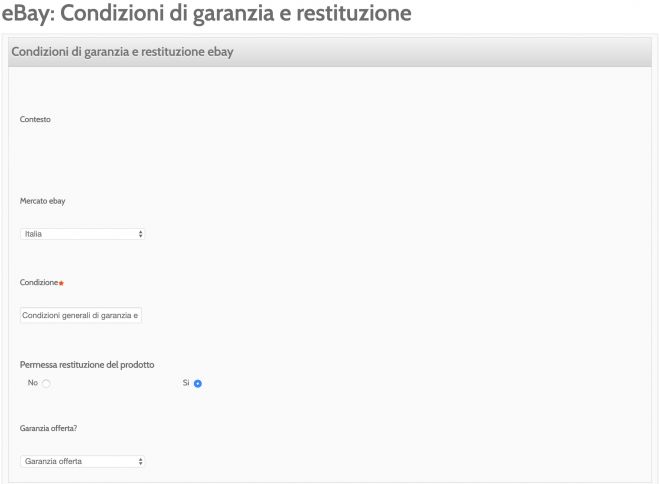 Condizioni di garanzia e restituzione ebay
