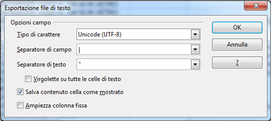 Salva file in formato CSV