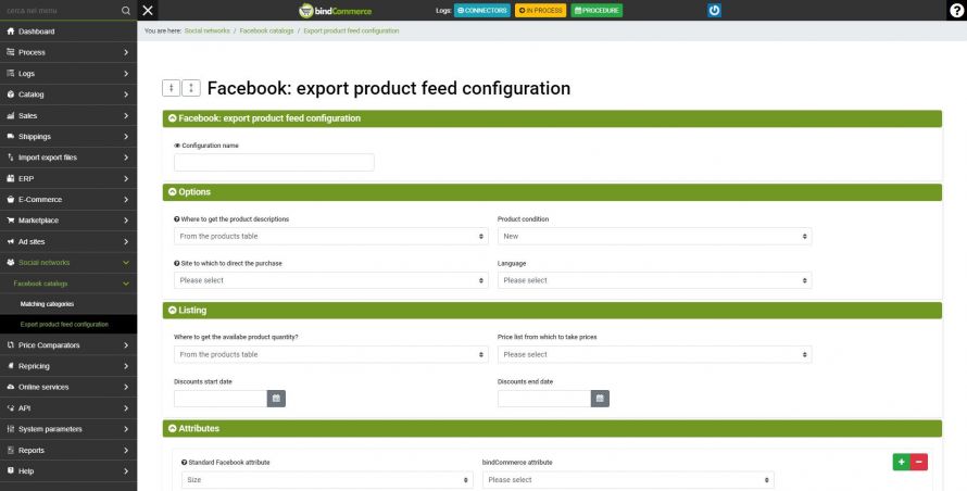 export product feed configuration