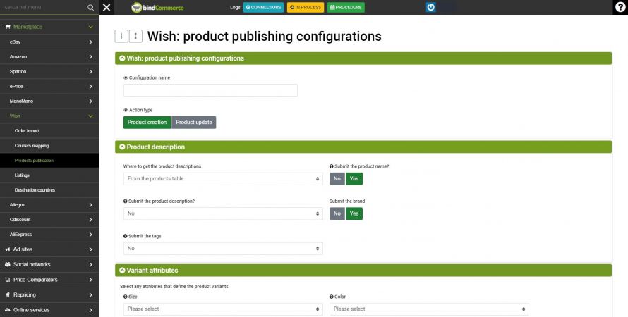 wish product publishing config